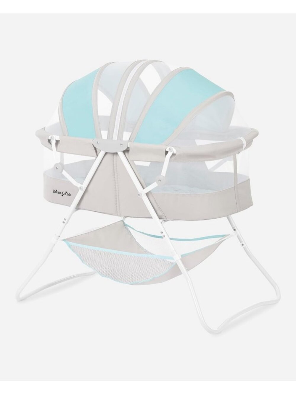 Portable Infant Bassinet with Double Mesh Canopy - Blue/Grey, Safe & Stylish